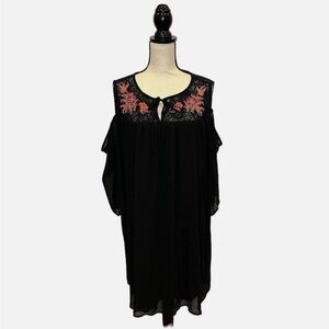 Women's Free 2 Luv Black Floral Embroidered Cold Shoulder Dress 1X Plus Size